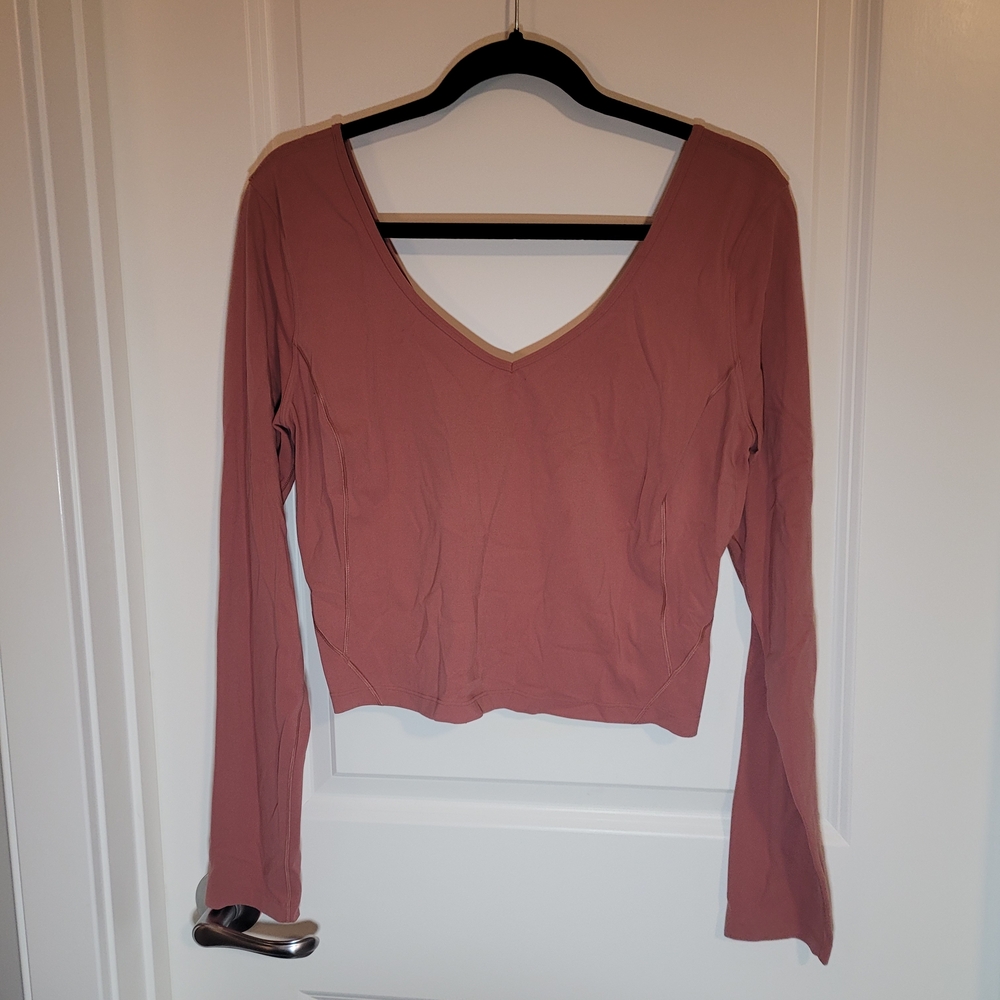 Long Sleeve V-Neck Crop Top - Dusty Rose